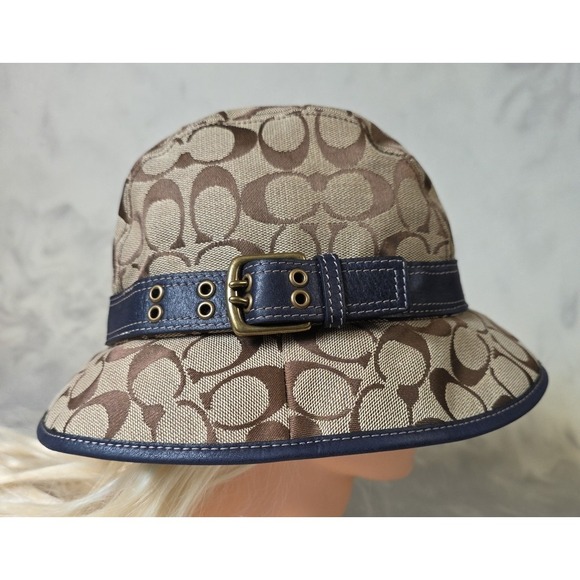 Coach Signature Jacquard Canvas Bucket Hat Brown Leather Band Size S/P main image 4